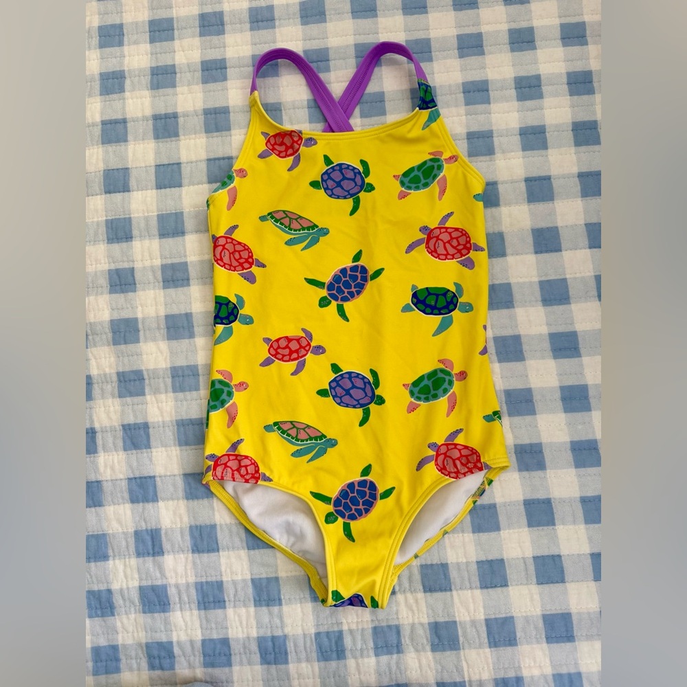 Kids Yellow Turtle-Print One-Piece Swimsuit